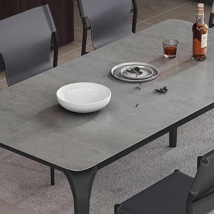 Rectangle Industrial Dining Table Black Sintered Stone Fixed Table