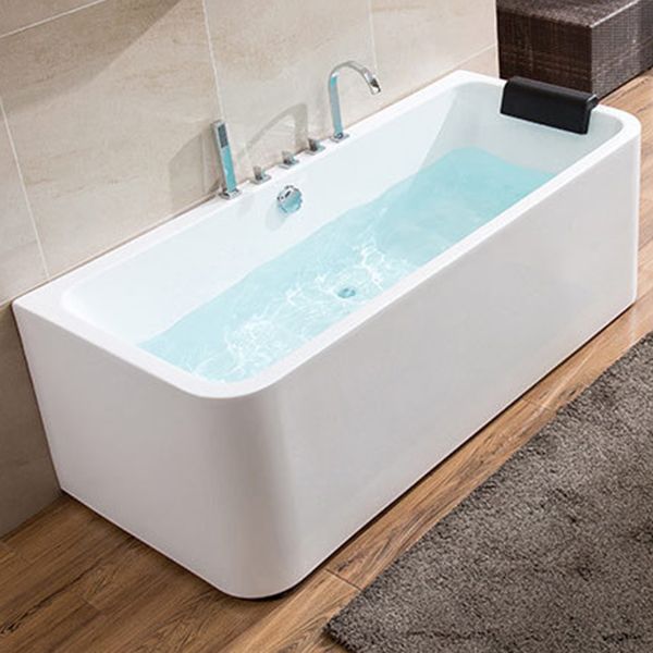Back to Wall Soaking Bathtub Modern Rectangular Antique Finish Tub