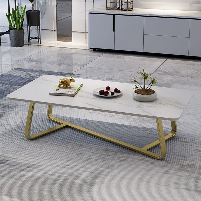 Cross Legs Stone Top Cocktail Table,Glam Stoen Rectangular Coffee Table