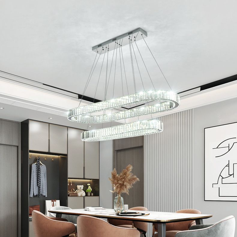 Luz de la isla ovalada plateada lámpara de lámpara de cristal led nórdico lámpara de lámpara de lámpara