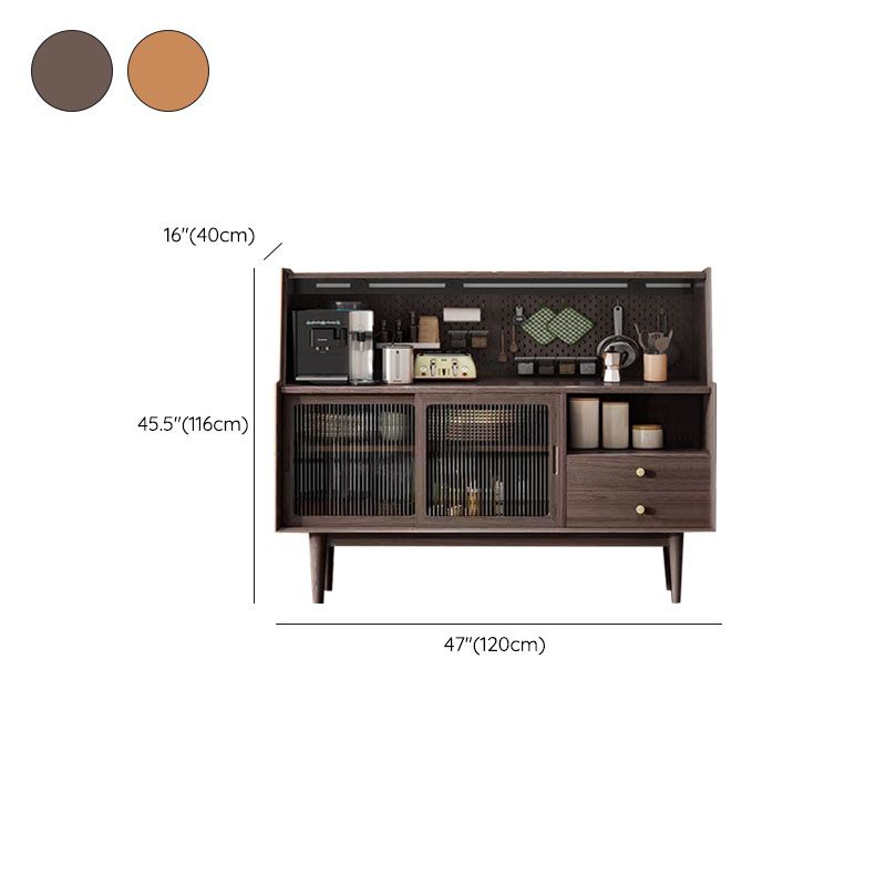 Ultra Modern Pine Dining Hutch Glass Doors Storage Cabinet with Drawers for Dining Room