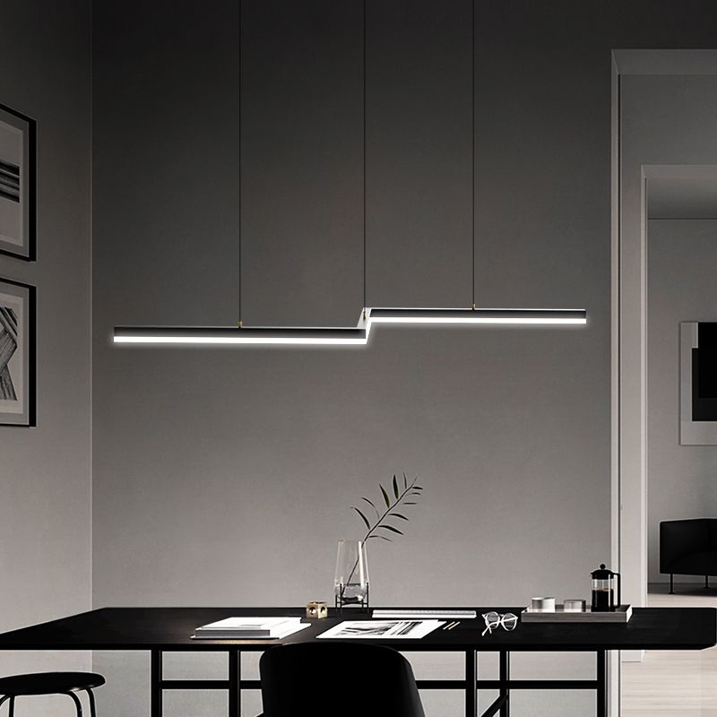 Linear Shape Island Light Modern Style Metal 1-Light Island Lighting in Black