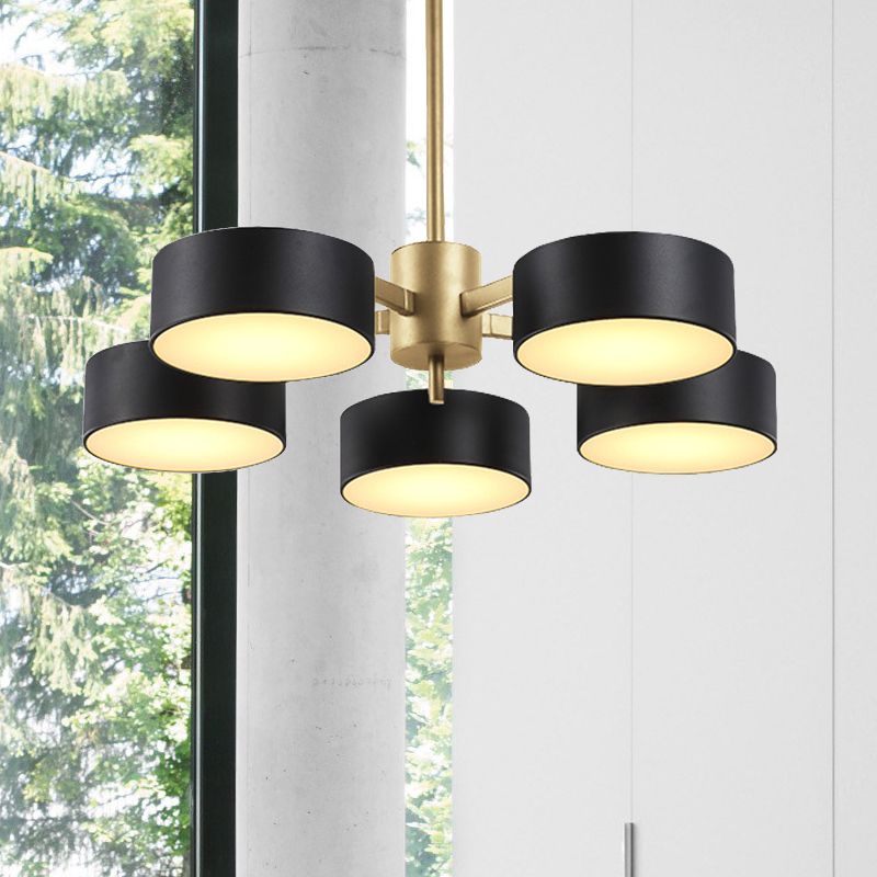 Drum Pendant Light Post Modern Metal 3/5/6/10 Lights Black/Gold Chandelier Light for Living Room
