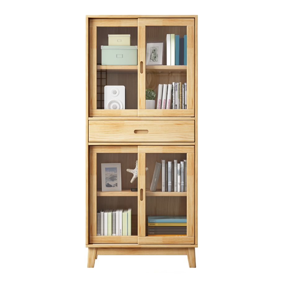 Natural Scandinavian Standard Bookcase Pine Wood Bookcase with Door