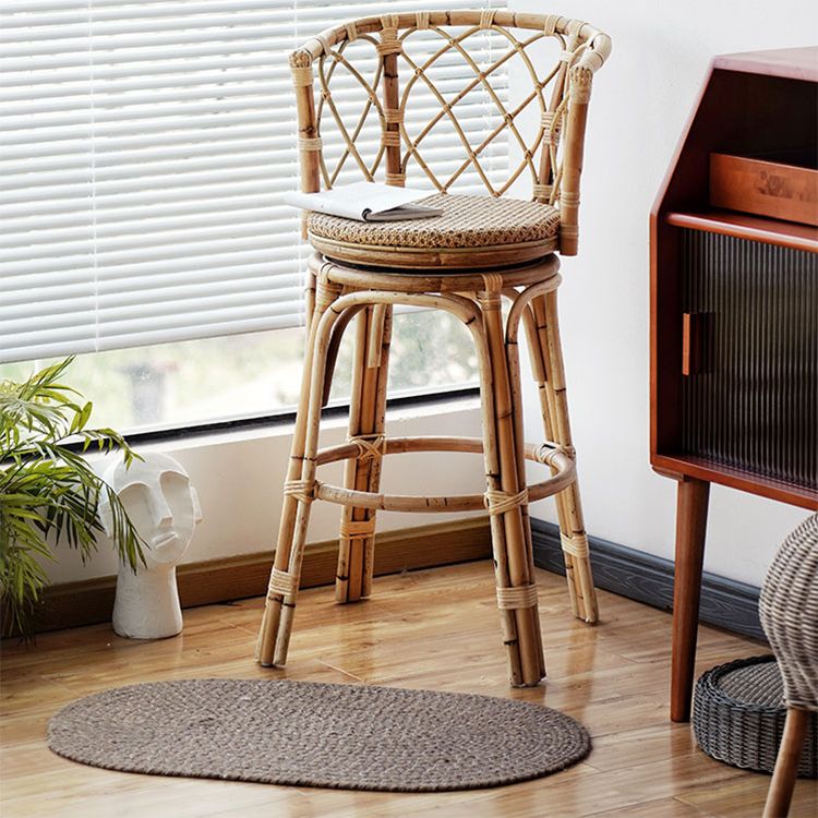 Indoor Solid Wood Bar Stool Modern Rattan Bar Stool with Footrest