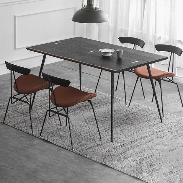 Black Oak Wood Dining Table Set 1/2/5 Pcs Industrial Metal Dinette Set for Home