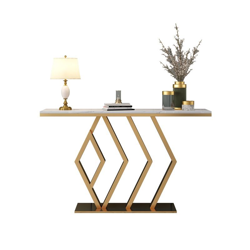 Glam Rectangle Console Table with Pedestal Base and Marble Top