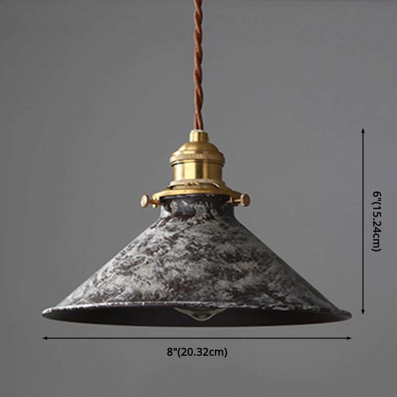 Industrial Wrought Iron Pendant Light 1 Light Metal Railroad Shade Lighting Fixture in Aged Rusty Finish