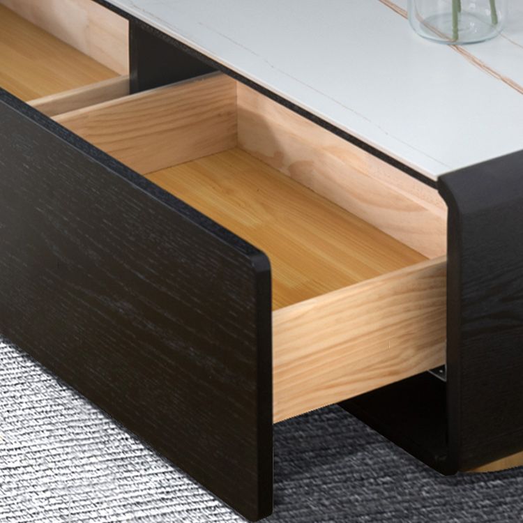 White Block Slate Rectangular Coffee Cocktail Table with Storage