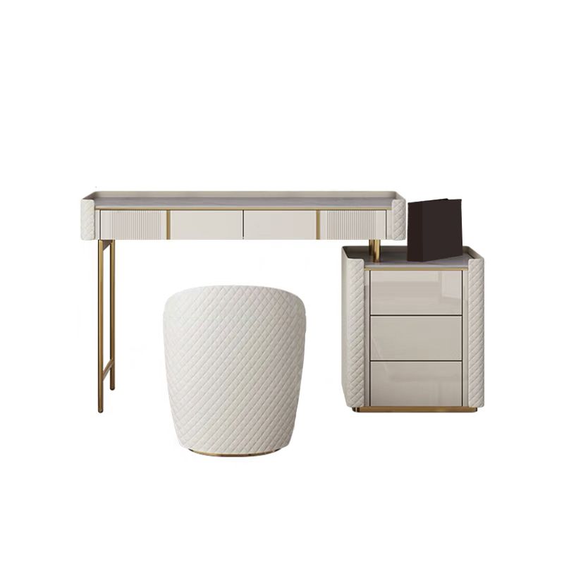 Metal Luxurious Dressing Table in Beige 5 Wood Storage Drawers Vanity