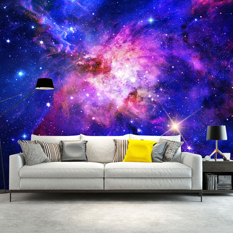 Extra Large Nebula Wall Covering in Blue and Purple Non-Woven Wall Mural for Accent Wall, Made to Measure