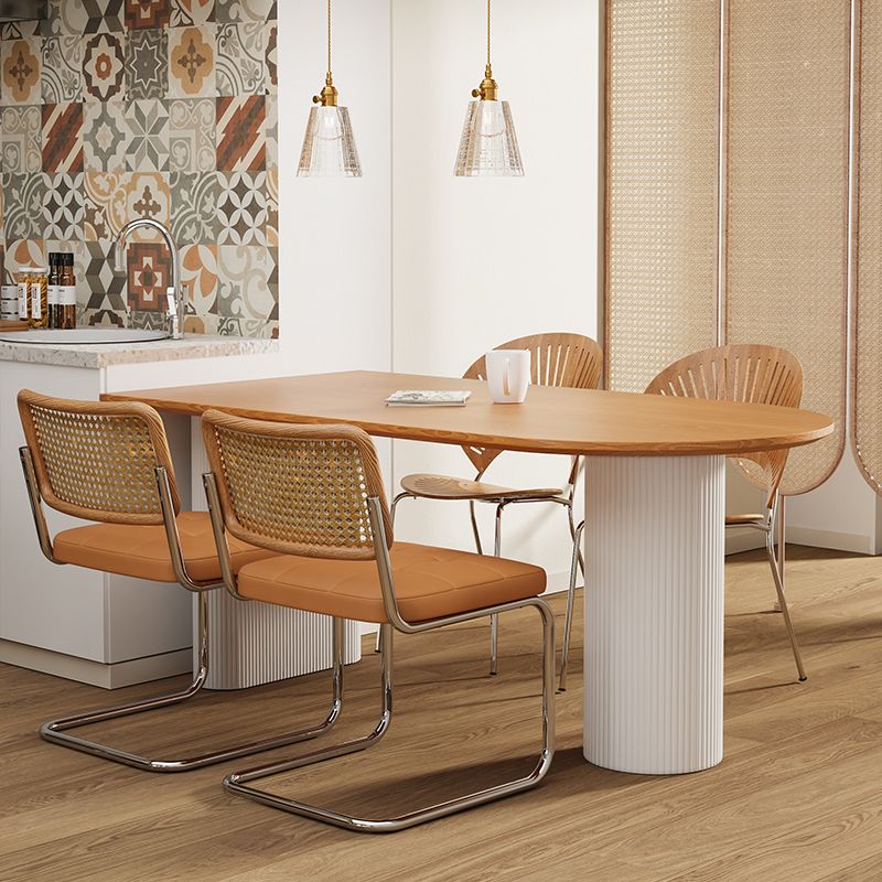 Solid Wood Dining Table Double Pedestal Dinner Table for Dining Room