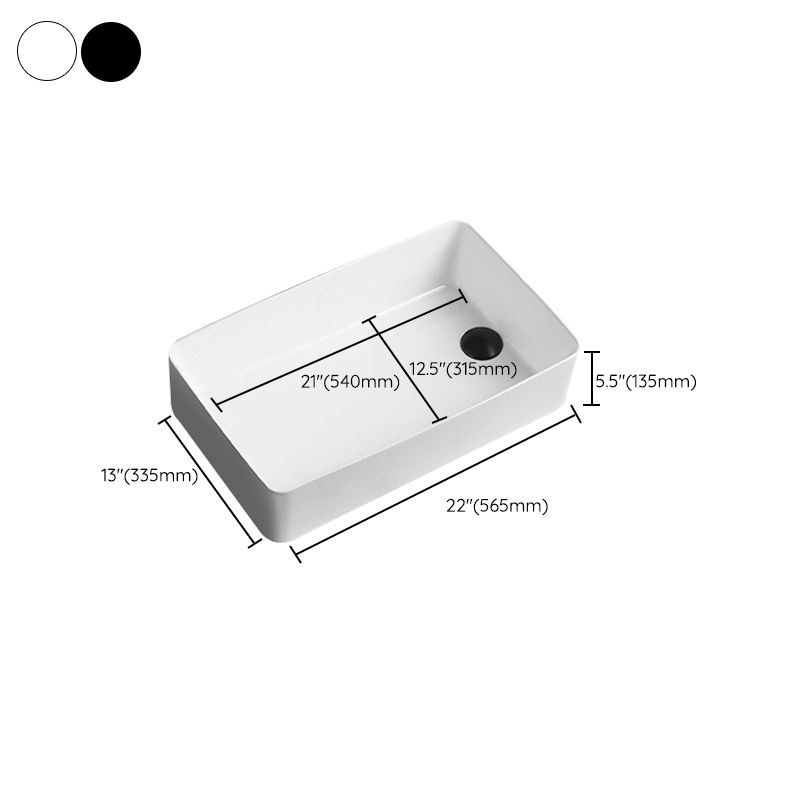 Contemporary Bathroom Sink Porcelain Solid Color Rectangular Vessel Lavatory Sink
