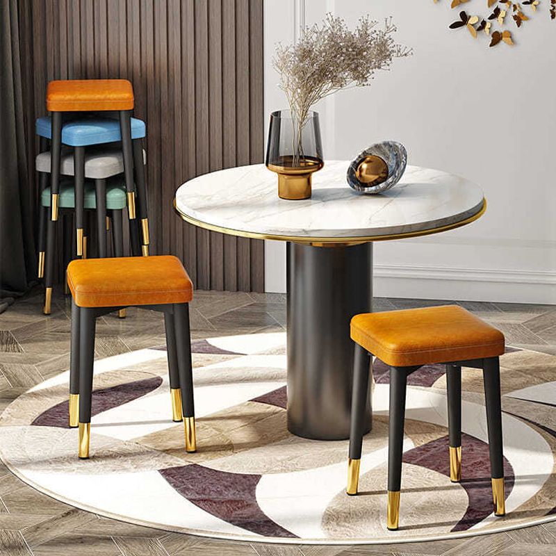 Faux Leather Glam Ottoman Square Pure Color Fade Resistant Cube Ottoman