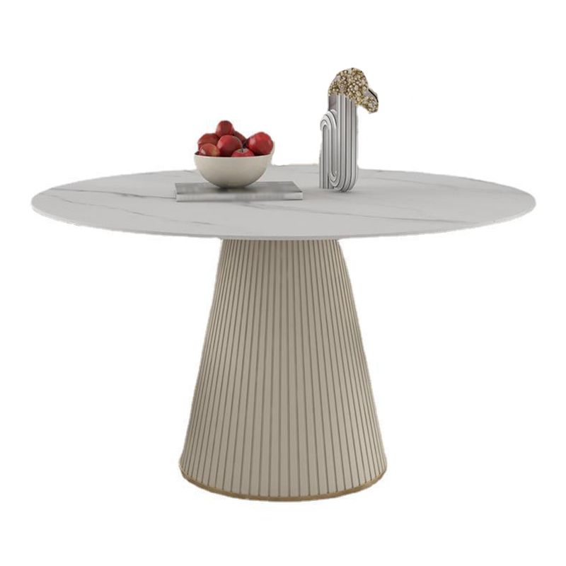 Modern Stone Top Dining Table Round Table with Wood Pedestal Base in White
