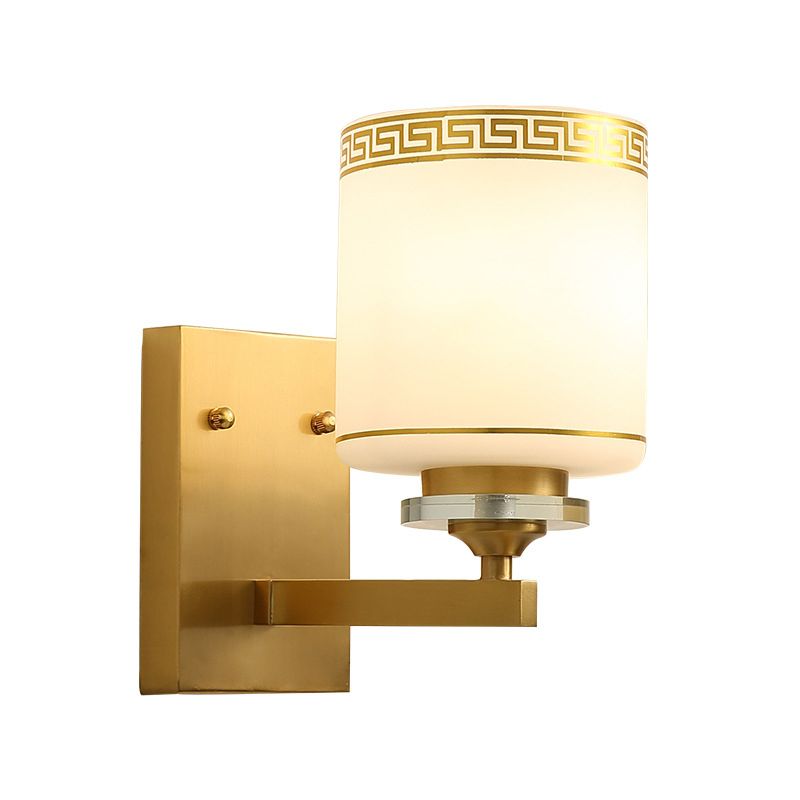Prontaitura a parete a singolo cilindro SCONCE LAMPARE MOLTA GLASTRO GRATUITA OPALE IN GOLD CON SWASTIKA ELEMENTO