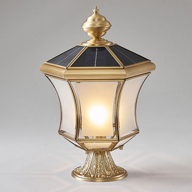 Drum Shape Metal Outdoor Lamp Modern Style 1 Light Solar Pillar Lights in Brass