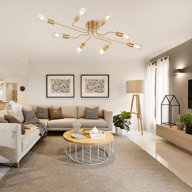 Blote Lamp Spider Plafond Licht Retro Style Iron Multi Light Living Room Flush-mount Suspension Light in Gold