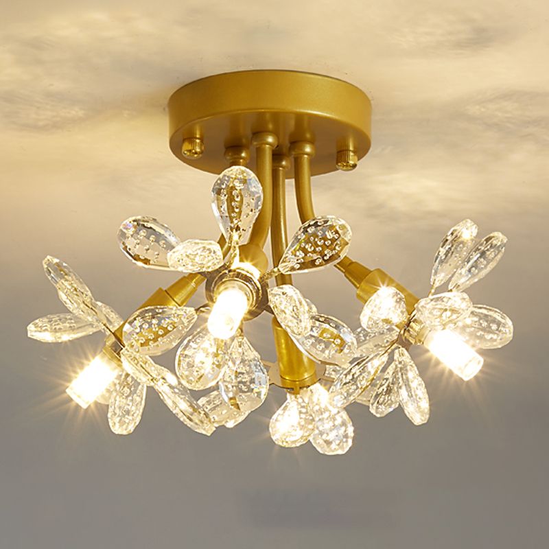 Contemporary Flower-Shaped Flush Light Crystal Flush Mount Ceiling Fixture
