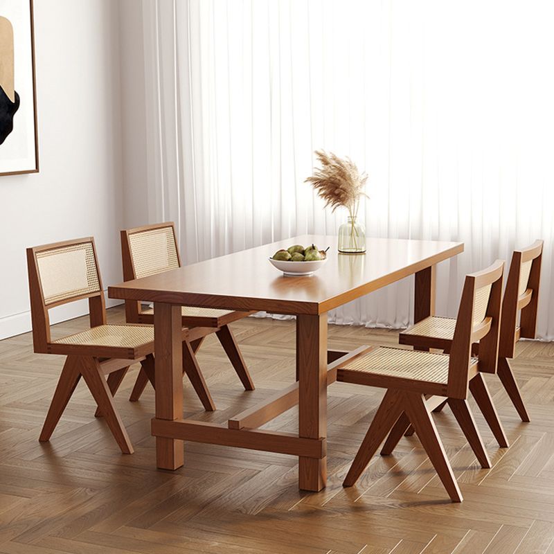 Mesa de comedor de madera sólida Mesa rectangular moderna con base de caballete