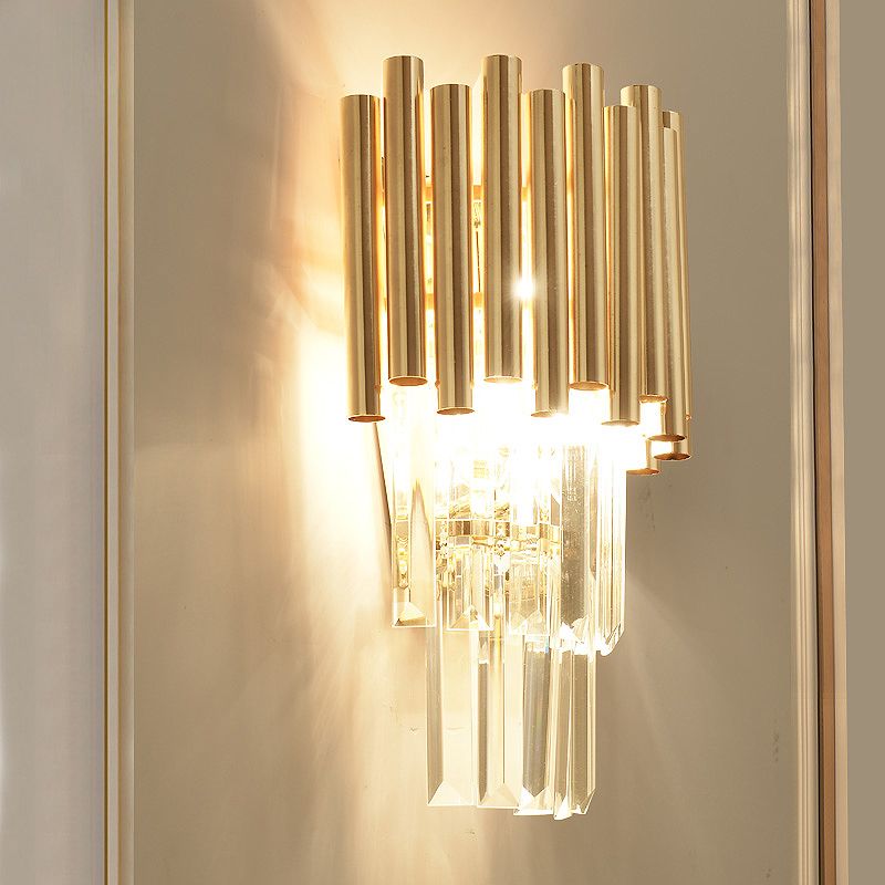 Tiered Wall Mounted Light Modern Crystal Block 4 Heads Gold Sconce Light for Bedroom