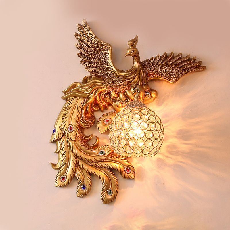 Iluminación de apliques de pared de pavo real lámpara de iluminación de pared de oro de estilo tradicional de estilo tradicional