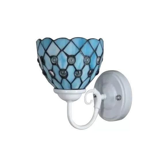 Tiffany Bead Wall Sconce with Blue Glass Shade Single Light Mini Wall Lamp for Bedroom