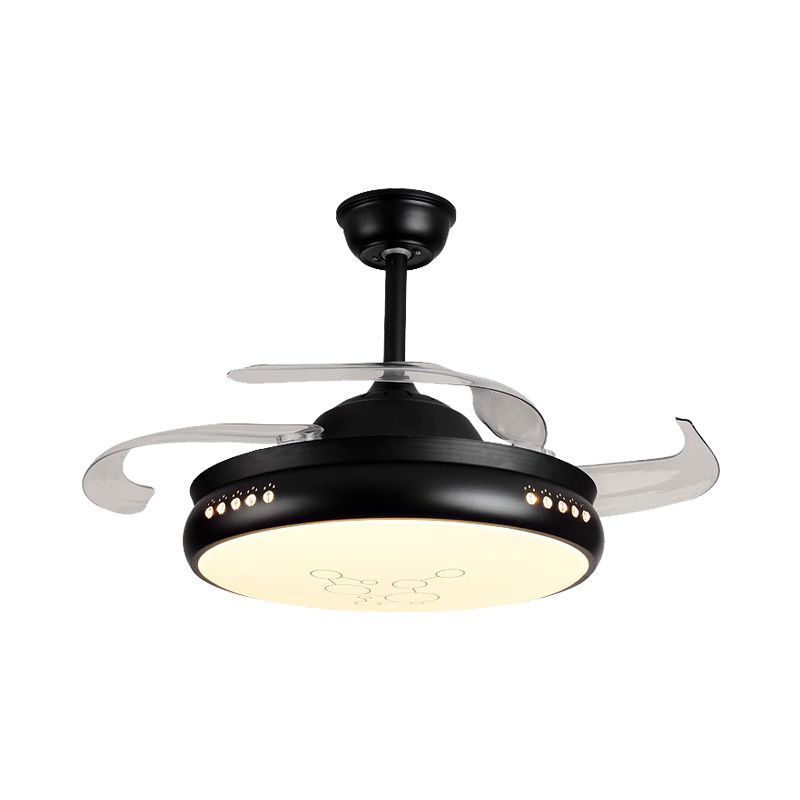 42 "brede LED Round Semi Flush Mount Simple Black/White Finish Metal 3 Clear Blades Hangende ventilatorlicht met acryltint