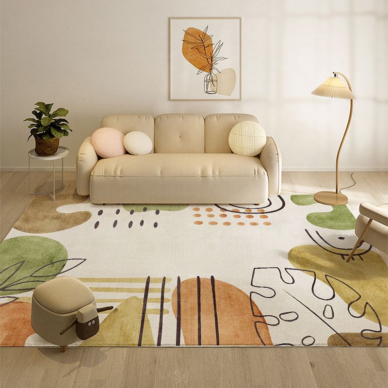 Beige Modern Rug Polyester Plant Indoor Rug Non-Slip Rug for Living Room
