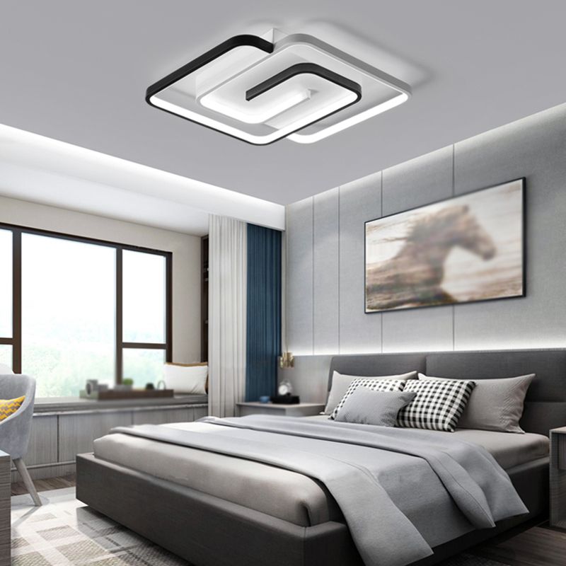 LED Modern Metal Flush Mount Linear Shape Ceiling Light with Acrylic Shade for Bedroom