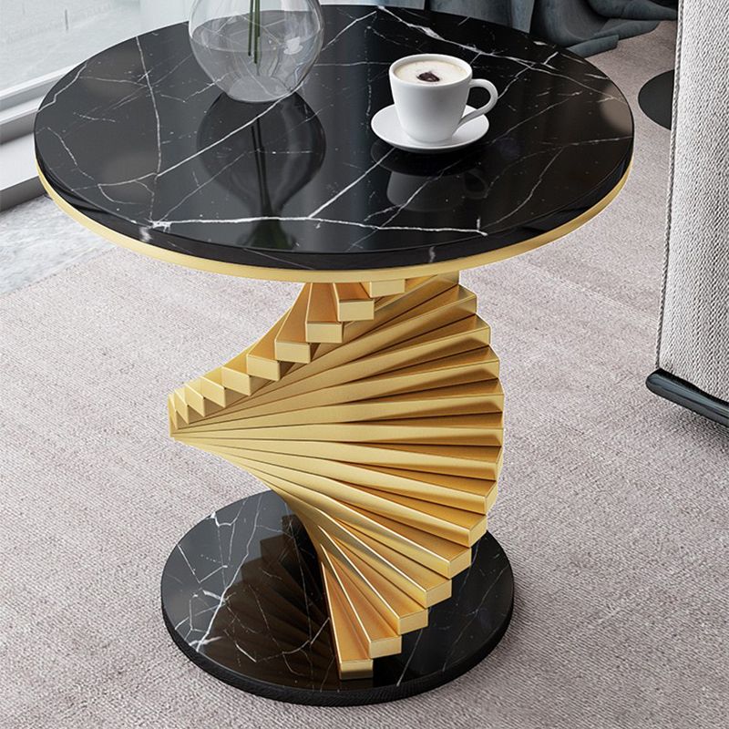 Modern Round Marble Top Side Table 19.6" Tall Iron Abstract End Table