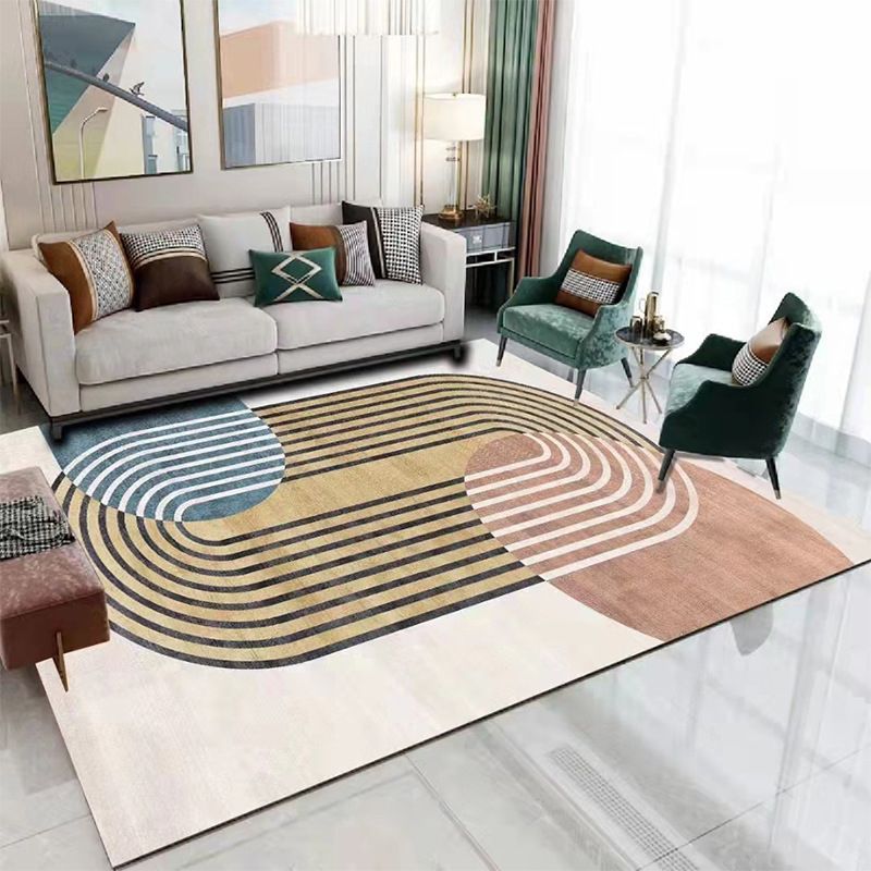 Grey Color Block Rug Polyester Nordic Rug Washable Rug for Drawing Room