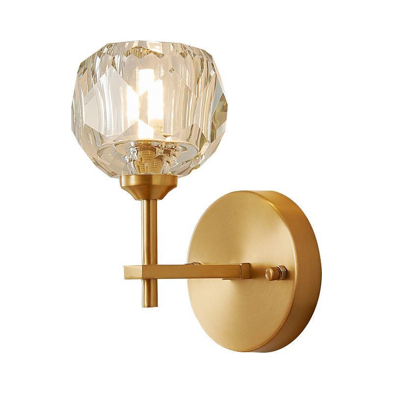Luz de pared de metal moderna Globe Gold Wall Donce con cristal para sala de estar