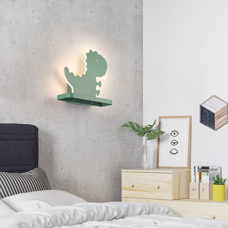 Green Dinosaur Metal Wall Sconce LED Wall Mounted Light Fixture for Child Room