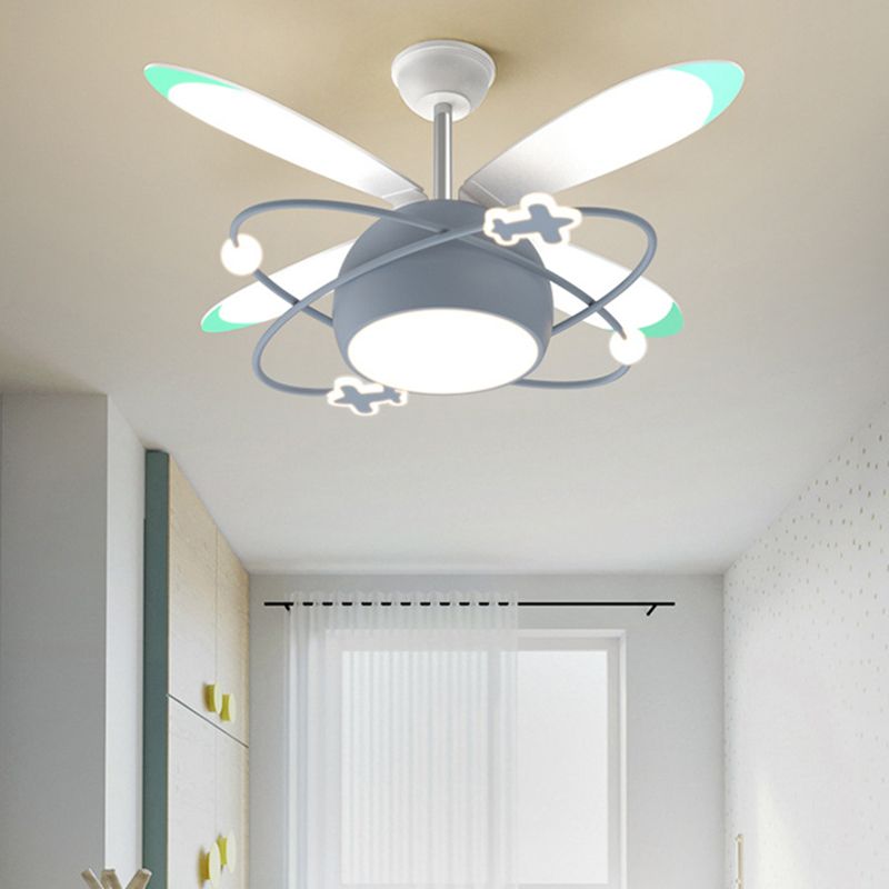 Children Ceiling Fan Light LED Ceiling Mount Lamp with Acrylic Shade for Kid's Room