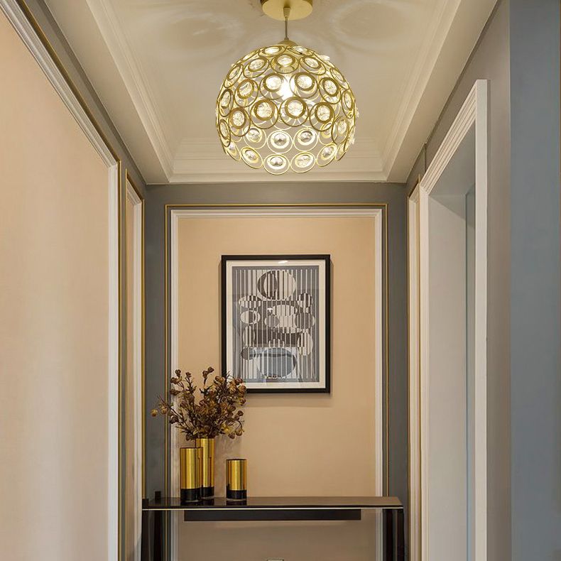 Gold Hollowed-out Pendant Light Fixture Modern 1-Light Crystal Hanging Lamp