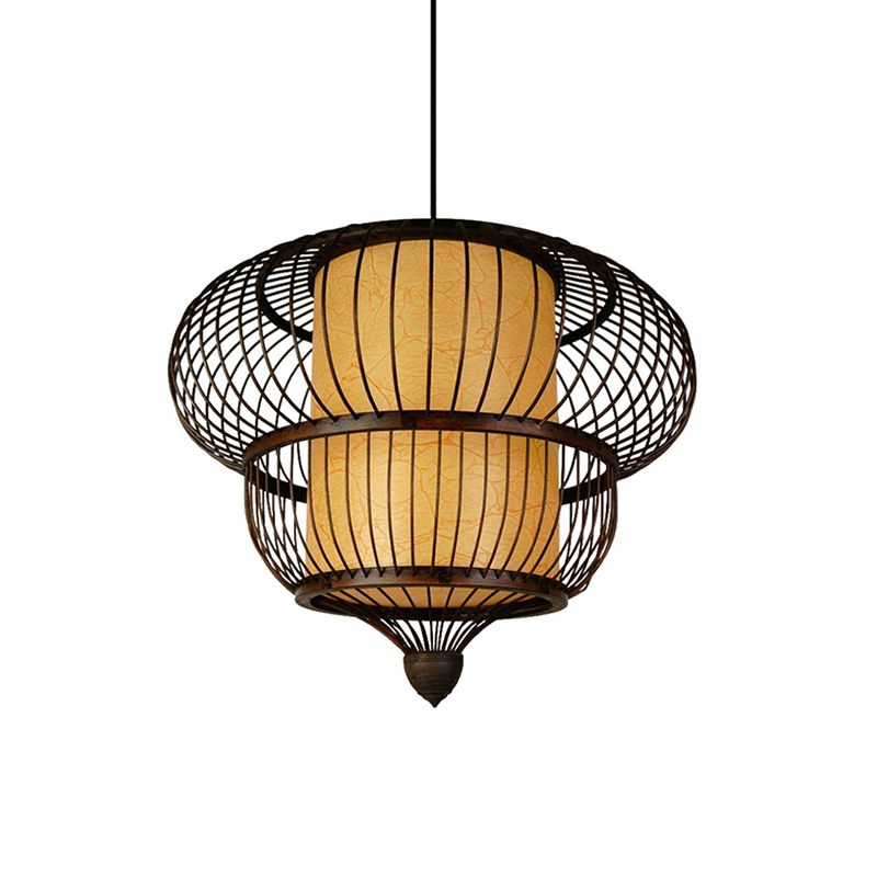 Gourd Shaded Bamboo Suspension Light Simplicity Single Black Pendant Light Fixture