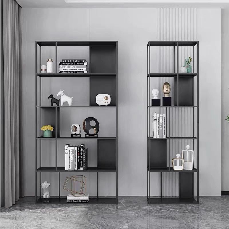 Contemporary Vertical Metal Bookshelf Open Back Bookcase with Shelves