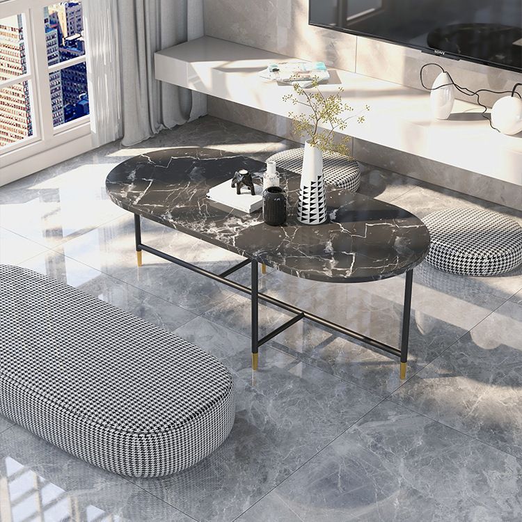 Round Marble Top Coffee Table Glam 4 Legs Coffee Cocktail Table