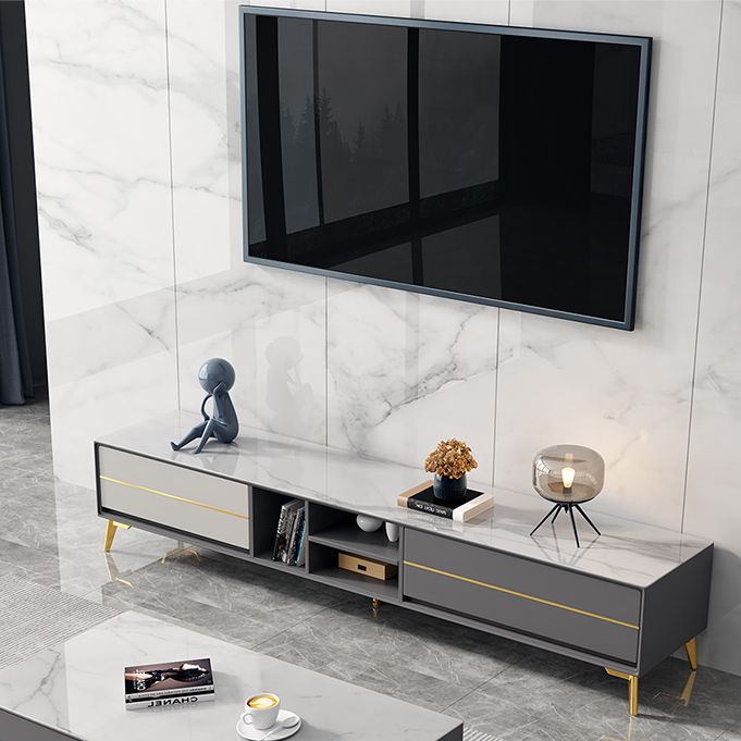 Scandinavian TV Console Sintered Stone Home TV Cabinet with Glide Drawers