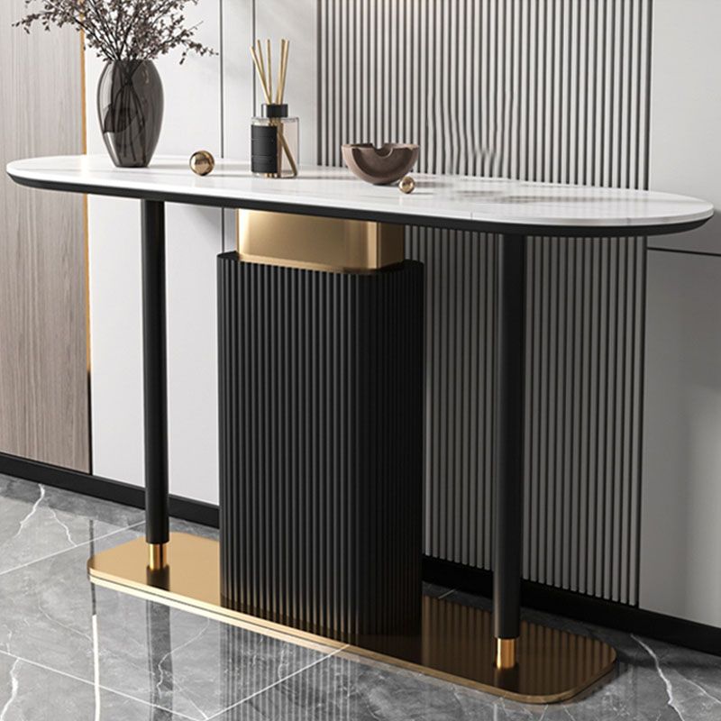Modern Oval Console Table Stone Console Sofa Table in White/Black