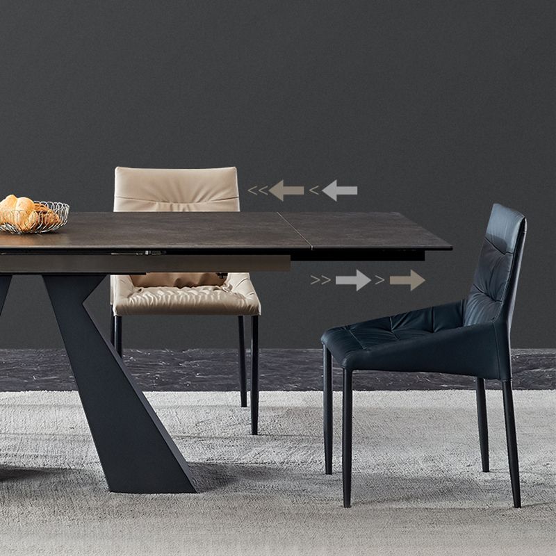 Industrial Sintered Stone Dining Table Rectangle Black Table with Pedestal Base