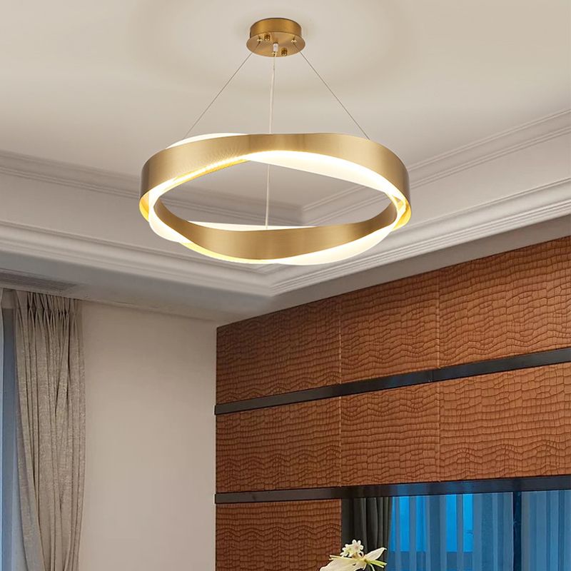1-Licht-Suspension Licht postmoderner Ringform Metall Kronleuchterleuchter in Gold