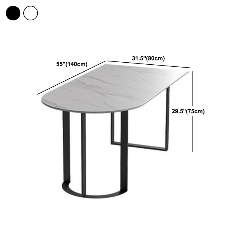 Modern White Stone Dining Table 78"L Table Sled Base Table for Home