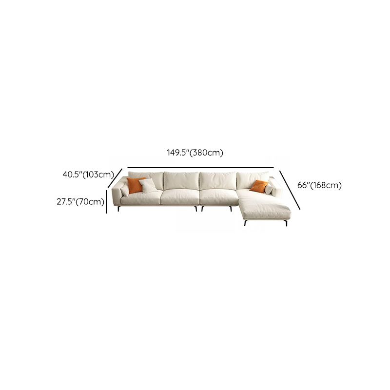 Square Arm Loose Back Sofa and Chaise Slipcovered White Fabric Sofa