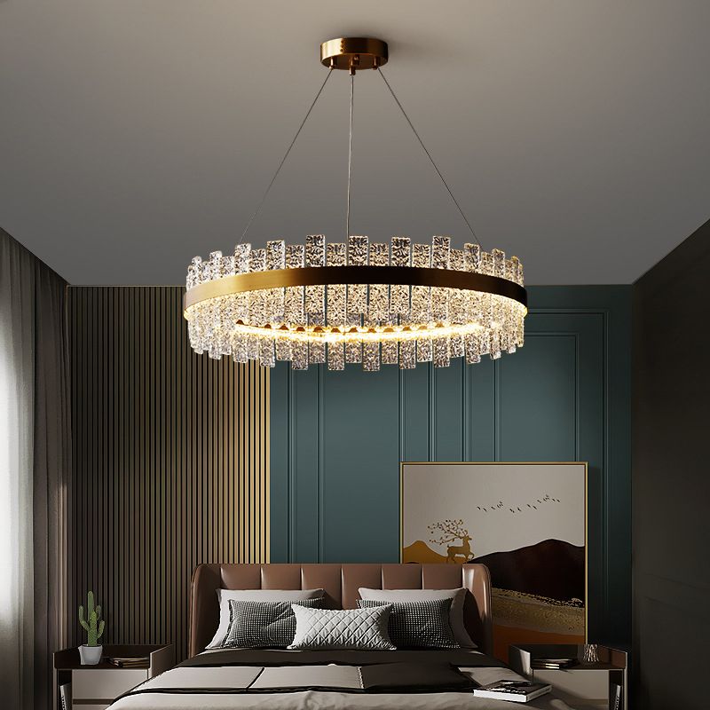 Art Deco Chandelier Gold Metal Crystal Round LED Pendant Lamp Best Lighting for Living Room