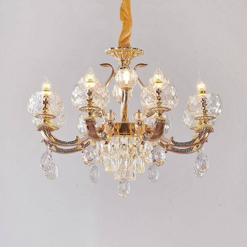 Chandelier Lighting Traditional Dining Room Hanging Light with Bowl Clear Rippled Glass Shade
