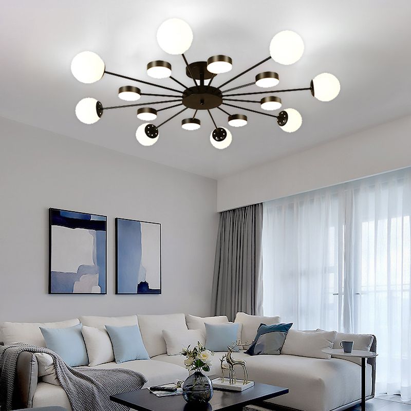 Industrial Starburst Flush Mount Ceiling Light Glass Multiple-Light Flush Mount in Black