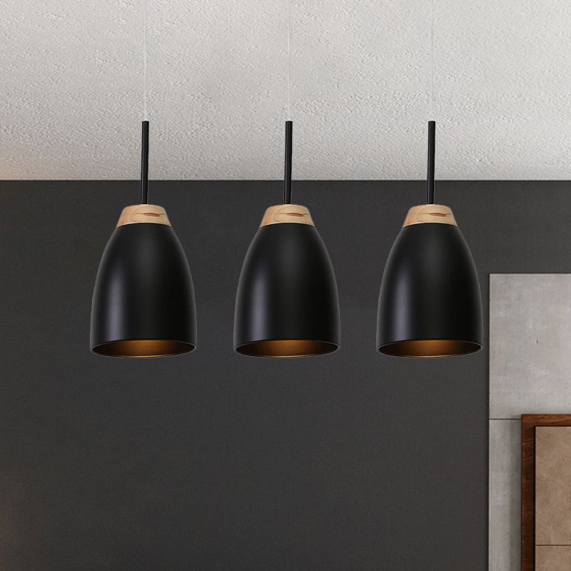 Illuminazione a campana metallica minimalista 3 luci nere lampada a sospensione multipla con baldacchino lineare