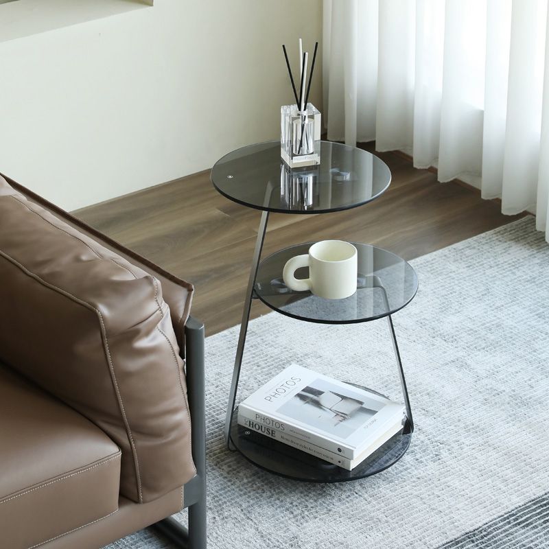 Modern Round Corner Table 3-Tier Side End Table with Storage